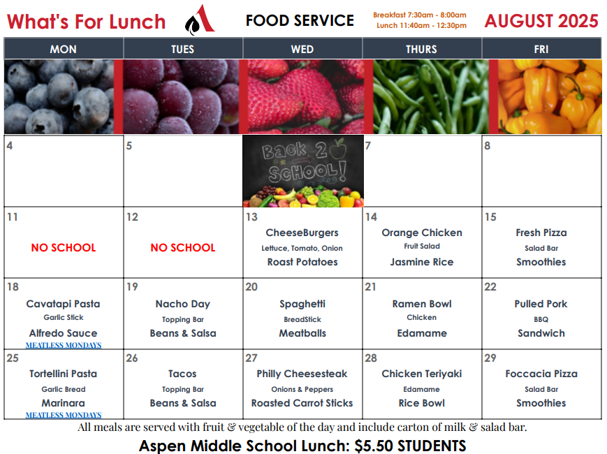 AMS Lunch Menu